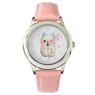 Benutzerdefinierter Edelstahl Kinder Rosa Leder Armbanduhr