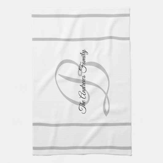 Benutzerdefinierter einfacher, grau-weißer Monogra Geschirrtuch (Vertikal)