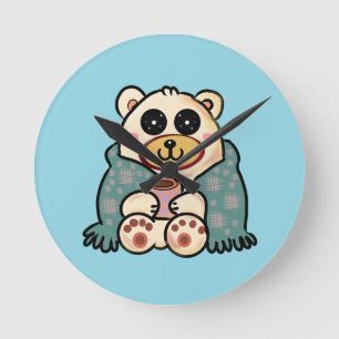 Benutzerdefinierter Eisbär mit Kaffee   Niedliche  Runde Wanduhr