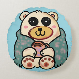 Benutzerdefinierter Eisbär mit Kaffee   Niedliche  Rundes Kissen