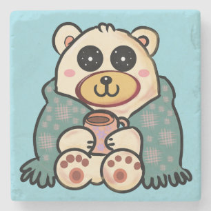 Benutzerdefinierter Eisbär mit Kaffee   Süße Winte Steinuntersetzer