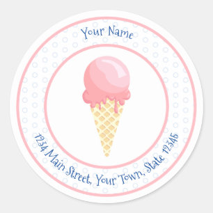 Benutzerdefinierter Eiscreme-Waffel-Kegel in rosa- Runder Aufkleber