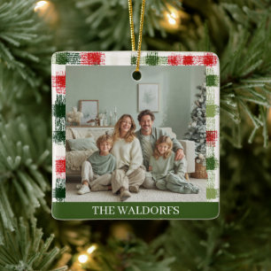 Benutzerdefinierter Familienfoto-Schmuck mit rotem Keramikornament