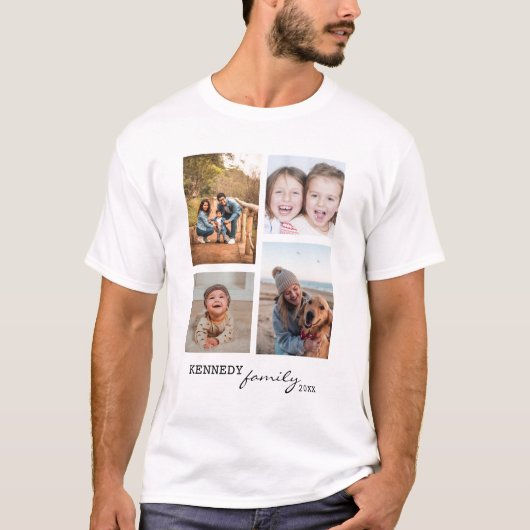 Benutzerdefinierter Familienname 4 FotoCollage Wei T-Shirt (Vorderseite)