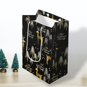 Benutzerdefinierter Familienname Black Gold Rentie Mittlere Geschenktüte