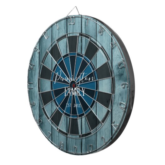 Benutzerdefinierter Familienname Datum Blue Wood Dartscheibe (Vorderseite rechts)
