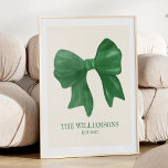Benutzerdefinierter Familienname Est Datum Coquett Poster<br><div class="desc">Feiern Sie das Erbe Ihrer Familie mit diesem Custom Family Name Est Date Coquette Green Bow Poster, eine charmante Ergänzung zu jeder Zuhause. Dieses Design mit einem zarten grünen Bogen und einem eleganten Drehbuch verbindet eine weiche, feminine Touch mit zeitloser Personalisierung. Dieses Plakat eignet sich hervorragend, um Ihren Familiennamen und...</div>
