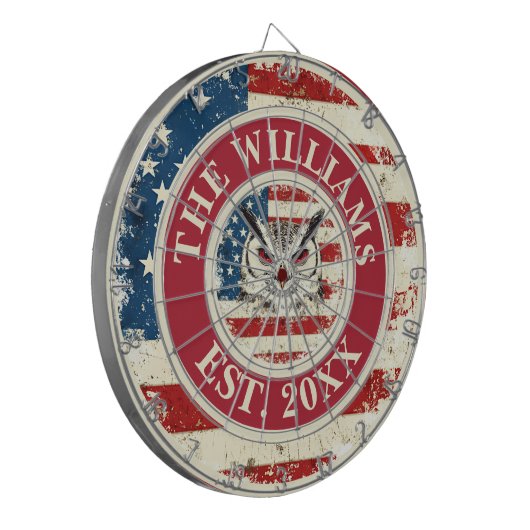 Benutzerdefinierter Familienname Owl Rustikale US- Dartscheibe (Vorderseite Links)