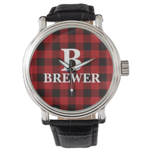 Benutzerdefinierter Familienname Red Tartan Watch Armbanduhr