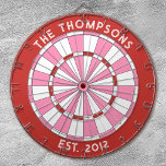 Benutzerdefinierter Familienname Rosa Dartboard Dartscheibe<br><div class="desc">Personalisieren Sie diese rote,  rosa und weiße Tafel mit Ihrem Familiennamen und festem Datum. Entworfen für Sie von BlackBerry Boulevard.</div>