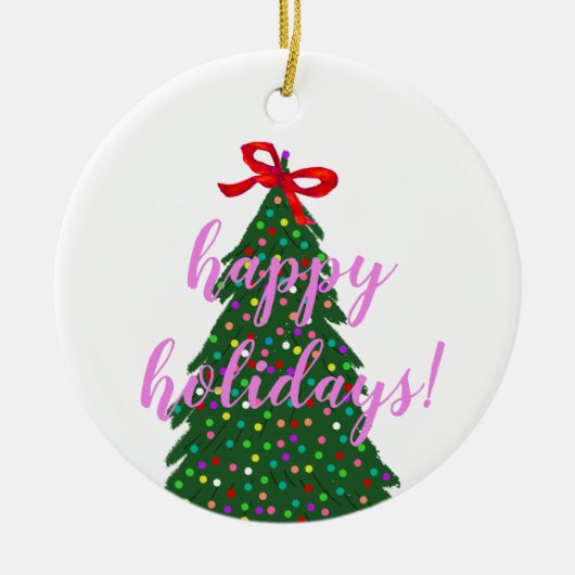 Benutzerdefinierter Familienname Rosa Weihnachtsba Keramik Ornament (Vorne)