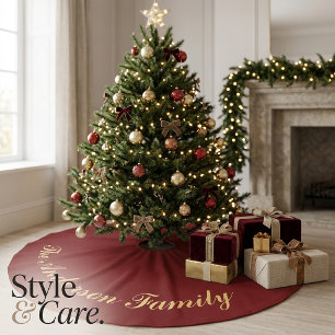 Benutzerdefinierter Familienname Roter Weihnachtsb Polyester Weihnachtsbaumdecke