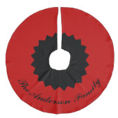 Benutzerdefinierter Familienname Schwarz Rot Weihn Leinenimitat Weihnachtsbaumdecke (Vorderseite)