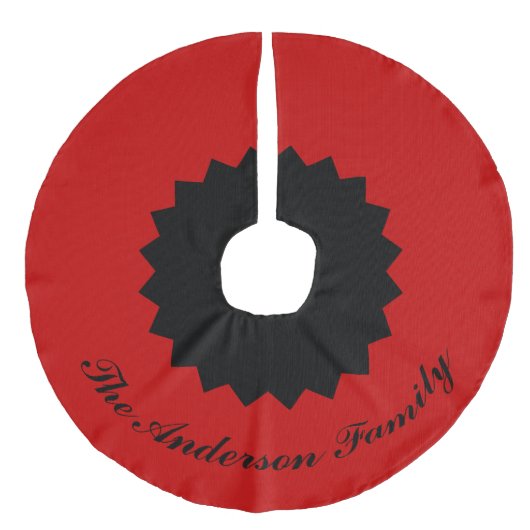 Benutzerdefinierter Familienname Schwarz Rot Weihn Leinenimitat Weihnachtsbaumdecke (Vorderseite)