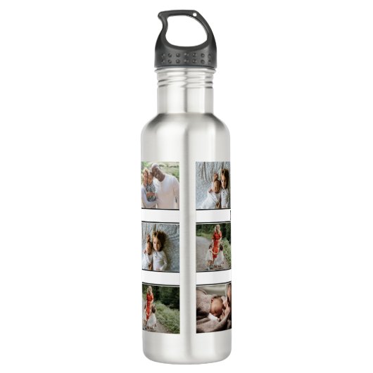 Benutzerdefinierter Familienname und 12 Fotocollag Edelstahlflasche (Rückseite)