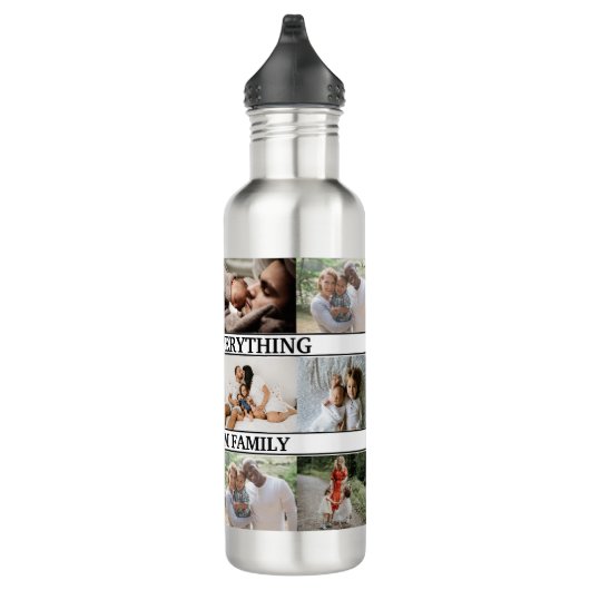 Benutzerdefinierter Familienname und 12 Fotocollag Edelstahlflasche (Rechts)
