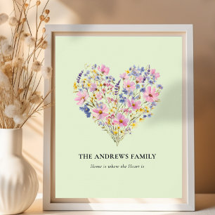 Benutzerdefinierter Familienname Wildblumen Herz P Poster