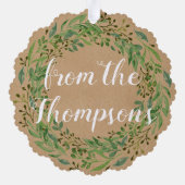 Benutzerdefinierter Familienname Wünschen und Wrea Ornament Karte (Rückseite)