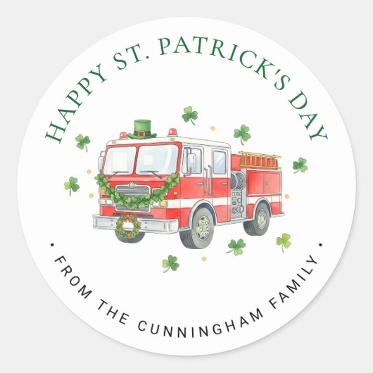 Benutzerdefinierter Feuerwehrmann St. Patrick's Da Runder Aufkleber (Vorderseite)