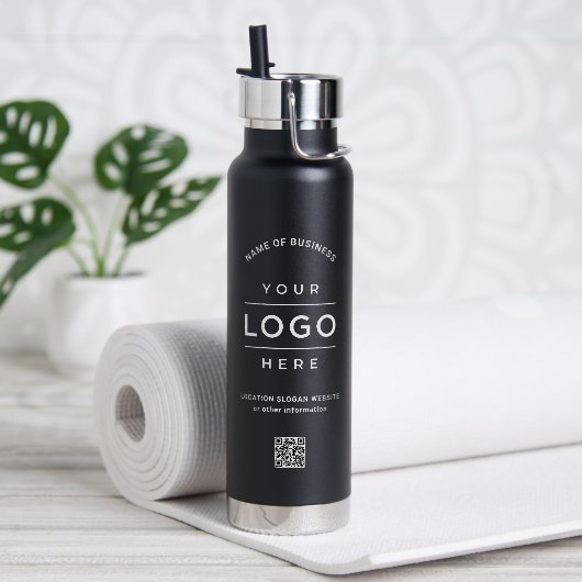 Benutzerdefinierter Firmenname QR-Code Logo schwar Trinkflasche (Yoga)