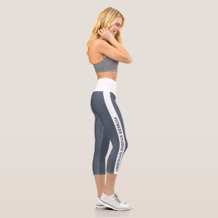 Benutzerdefinierter Firmenname Weiße Streifen Grau Capri Leggings
