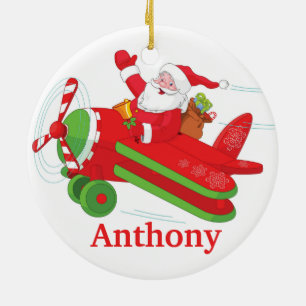 Benutzerdefinierter Fliegender Weihnachtsmann Baum Keramik Ornament