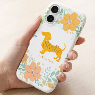 Benutzerdefinierter Floral Dachshund   Personalisi iPhone 16 Hülle