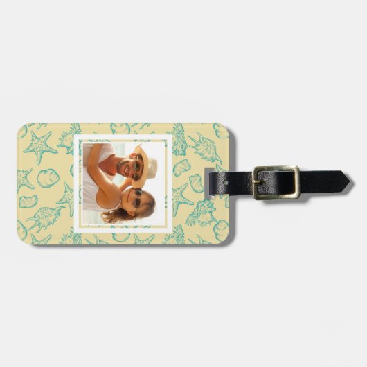 Benutzerdefinierter Foto Hintergrund mit Muscheln. Gepäckanhänger (Vorderseite horizontal)