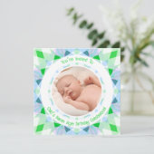 Benutzerdefinierter Foto Name Age Blue Green Gebur Einladung (Stehend Vorderseite)