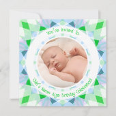 Benutzerdefinierter Foto Name Age Blue Green Gebur Einladung (Vorderseite)