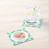 Benutzerdefinierter Foto Name Age Blue Green Gebur Rechteckiger Pappuntersetzer (Vor Ort)