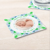 Benutzerdefinierter Foto Name Age Blue Green Gebur Rechteckiger Pappuntersetzer (angewinkelt)