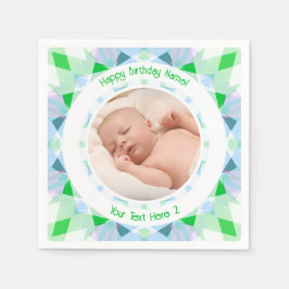 Benutzerdefinierter Foto Name Age Blue Green Gebur Serviette