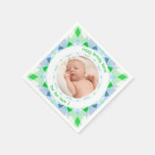 Benutzerdefinierter Foto Name Age Blue Green Gebur Serviette (Ecke)