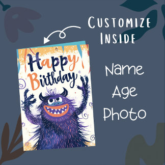Benutzerdefinierter Foto-Name Alter | Süße Monster Karte
