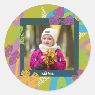 Benutzerdefinierter Foto-Name bunte Mädchen-Kinder Runder Aufkleber