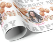 Benutzerdefinierter Foto Name mit Shiny Birthday B Geschenkpapier (Rolleneckpunkt)