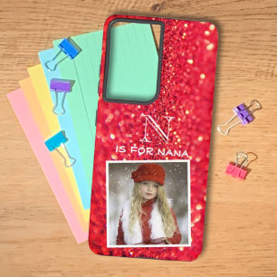 Benutzerdefinierter Foto-Name Monogramm roter Glit Samsung Galaxy Hülle