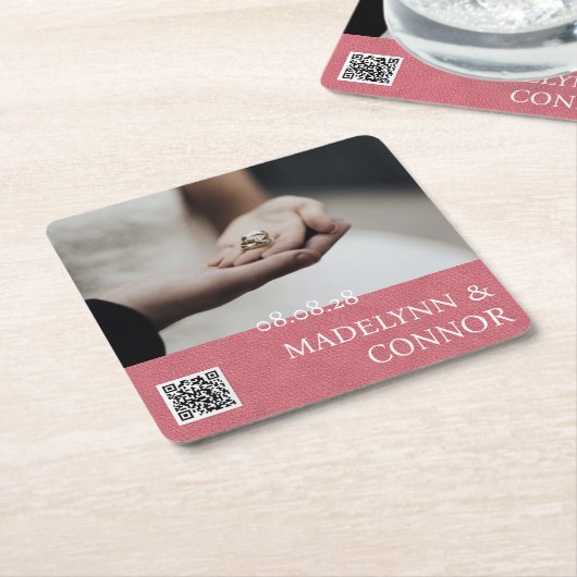 Benutzerdefinierter Foto QR-Code - Rosa Leder Save Rechteckiger Pappuntersetzer (angewinkelt)