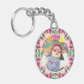 Benutzerdefinierter Foto Spaß Rosa Fröhlicher Mutt Schlüsselanhänger (Vorderseite links)