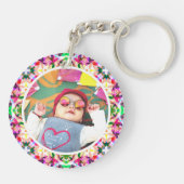 Benutzerdefinierter Foto Spaß Rosa Fröhlicher Mutt Schlüsselanhänger (Rückseite)