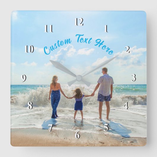 Benutzerdefinierter Foto-Text Blockieren Sie die F Quadratische Wanduhr (Vorderseite)