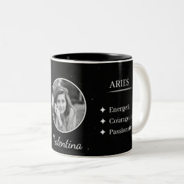 Benutzerdefinierter Foto- und Namens-Aries-Zodiaku Zweifarbige Tasse
