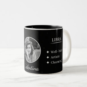 Benutzerdefinierter Foto- und Namens-Libra-Sternze Zweifarbige Tasse