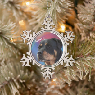 Benutzerdefinierter Foto- und Text-Weihnachtsbaum Schneeflocken Zinn-Ornament