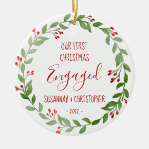 Benutzerdefinierter Fotokranz Rot Weihnachten Erst Keramik Ornament