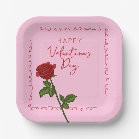 Benutzerdefinierter Froher Valentinstag Rose Pappteller (Vorderseite)