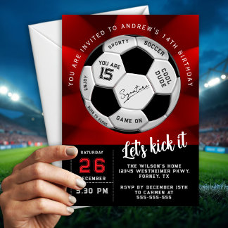 Benutzerdefinierter Fußball roter Geburtstag volls Einladung