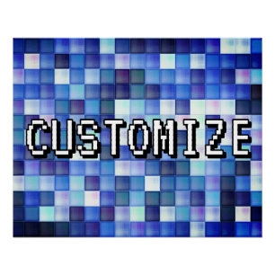 Benutzerdefinierter Gamertag Blaues 8-Bit-Pixel-Qu Poster