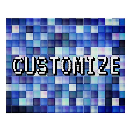 Benutzerdefinierter Gamertag Blaues 8-Bit-Pixel-Qu Poster (Vorderseite)